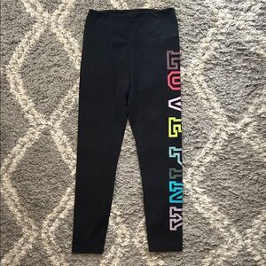 PINK Victoria's Secret Black Leggings with Multicolor Accents